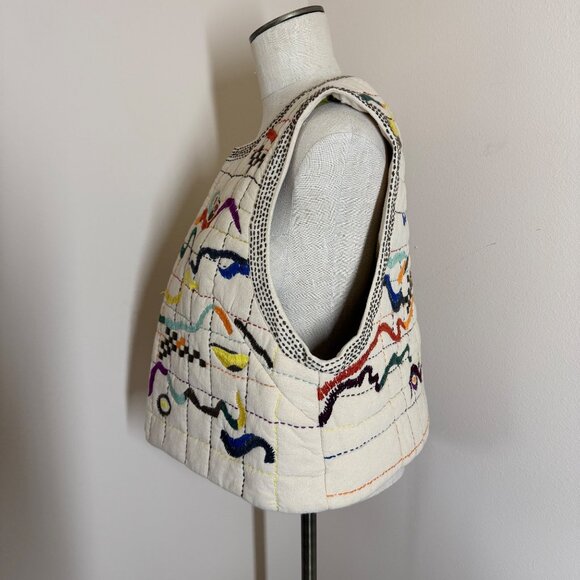 Toast Hand Embroidered Abstract Gilet Vest Womens Size XL Artisan Cotton Muslin - Picture 8 of 15